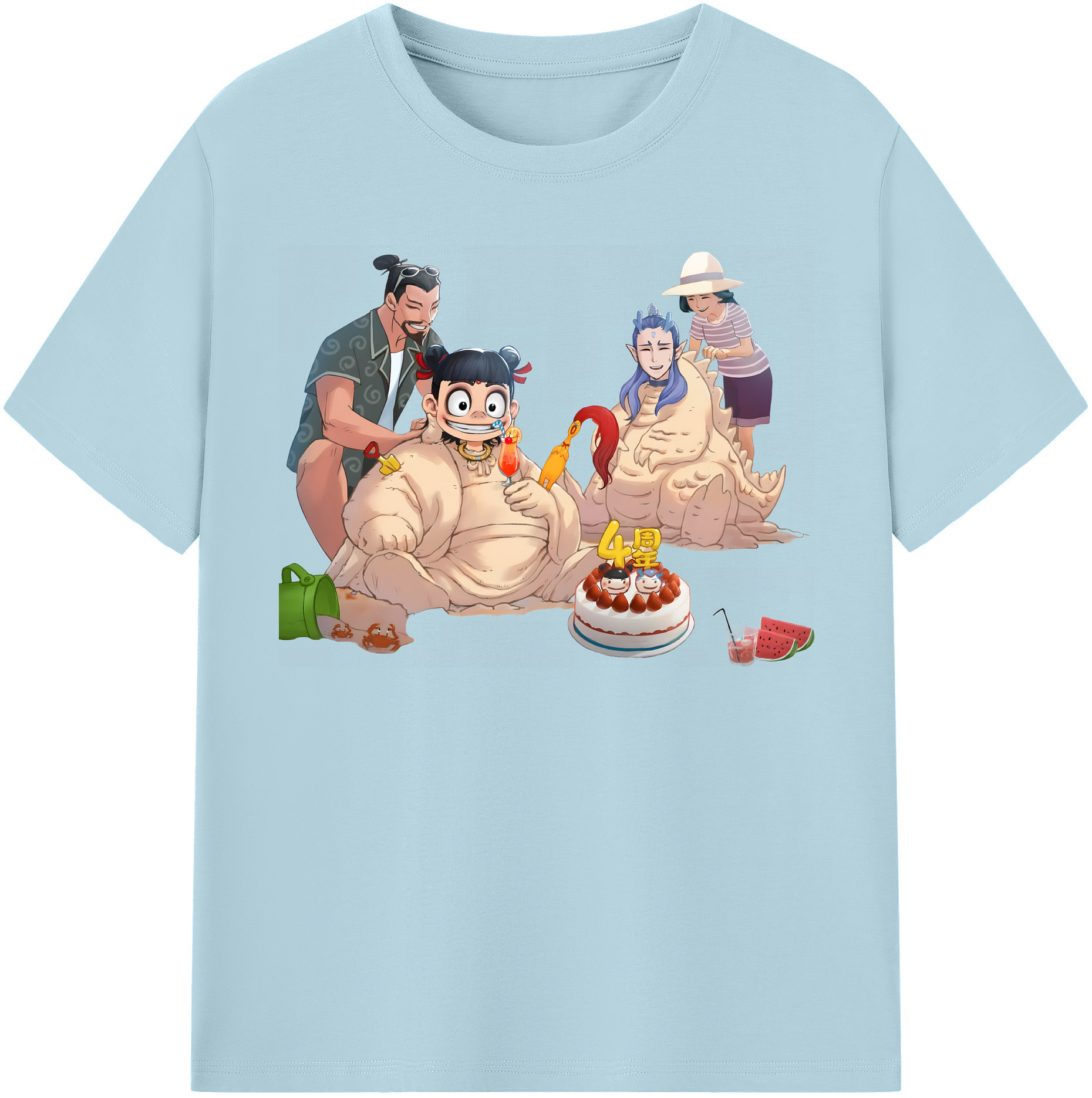（画像用） Ne Zha 2 ナタ 魔童の大暴れ 綿100％半袖Tシャツ（フロントプリント）